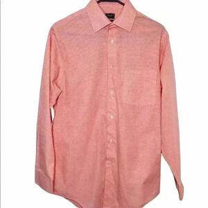 ARROW BUTTON DOWN PEACH GINGHAM LONG SLEEVE DRESS SHIRT MENS NECK SIZE 15 $34